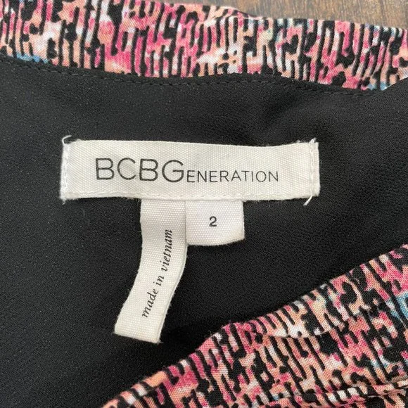 BCBGeneration Romper 2 Pink Black Pleated One Shoulder Pockets BCBG Women's - Picture 13 of 14